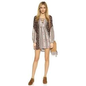 Free People Mini Dress Boho Lace Up Sz Small NWOT